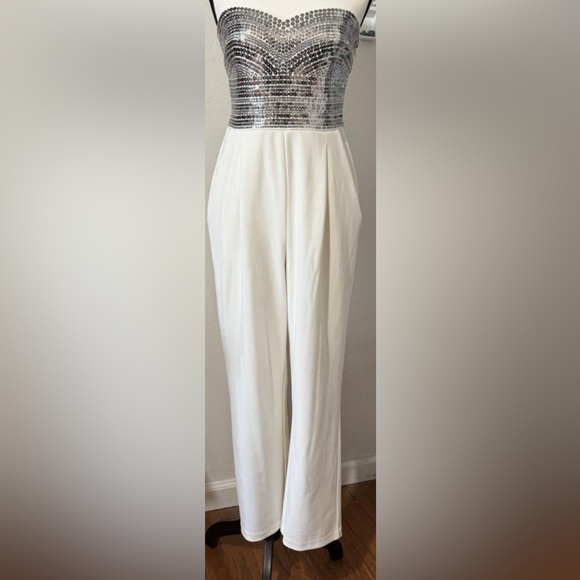 Express Pants - Express Strapless Sequin Bodice Jumpsuit